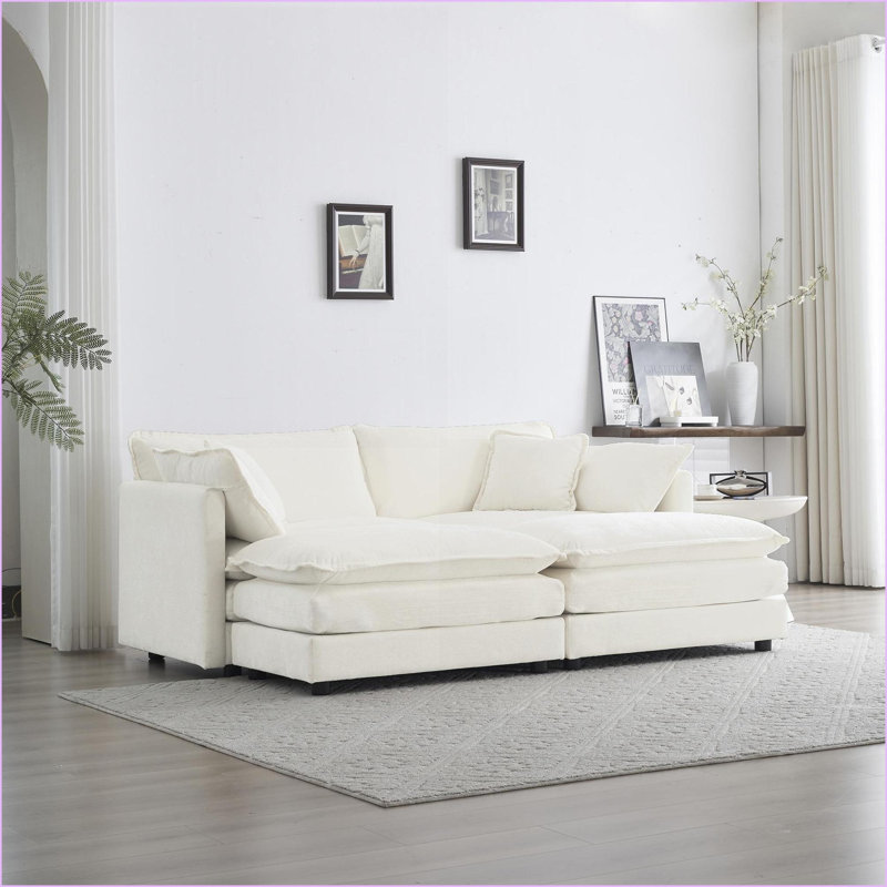 Canapé modulaire 4 pièces modulaire avec causeuse et amp; Repose-pieds | Cinéma maison de salon | Chenille gris ardoise