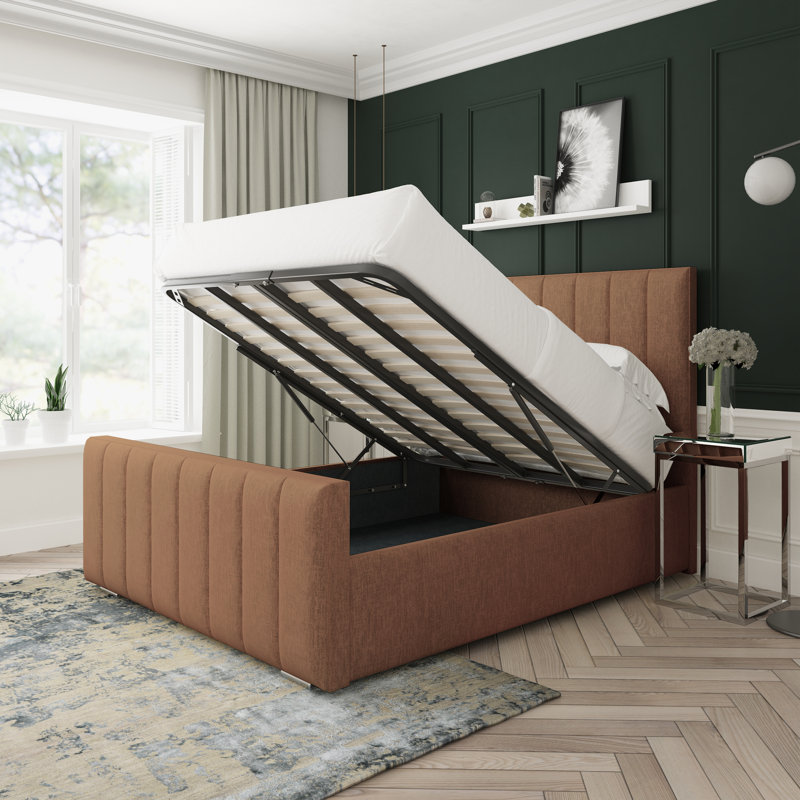 Oakley Chenille Upholstered Ottoman Bed Frame, Brown, Double (4'6)
