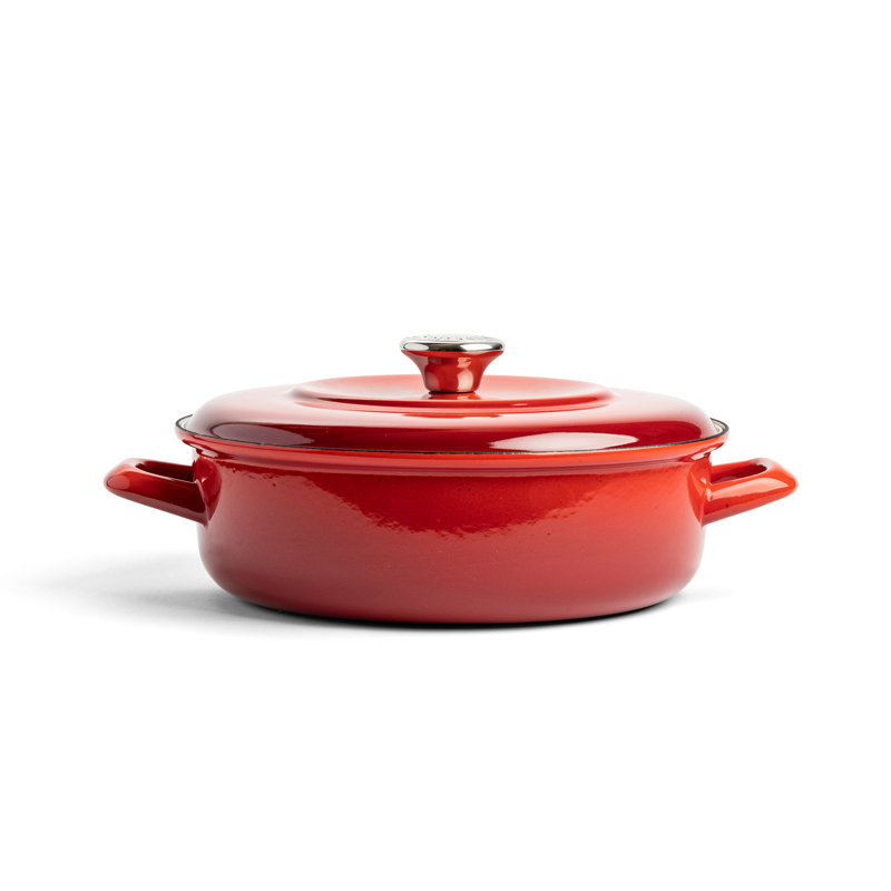 Marmite ronde en fer émaillé allemand Merten and Storck avec couvercle, Rouge, 4 pte