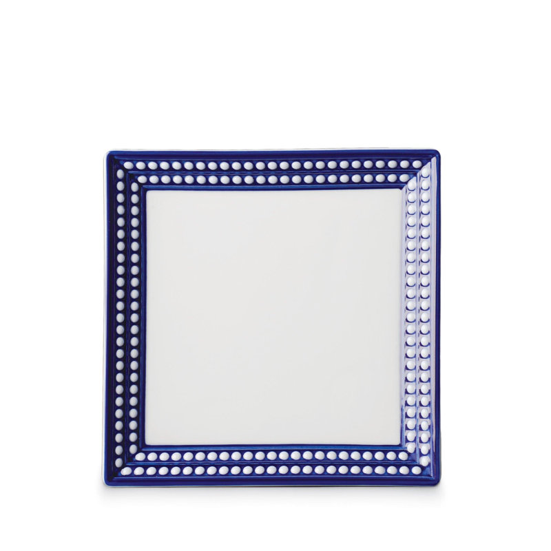 Perlee White Square Tray, Blue/White