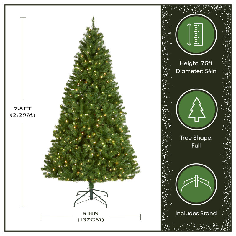 Green Spruce Christmas Tree with LED Lights, 7.5 Ft