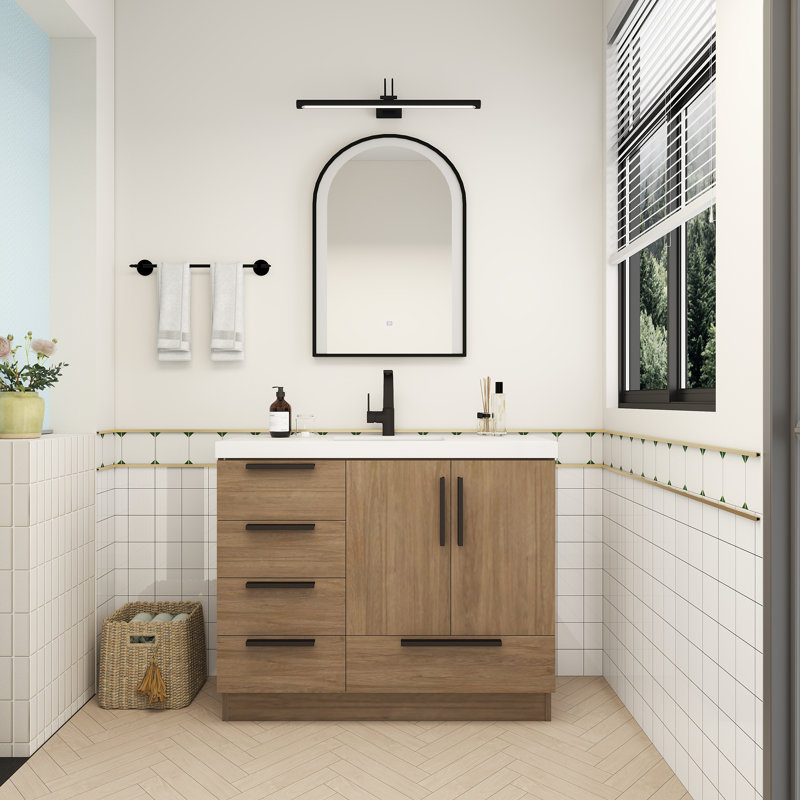 Carla Freestanding Bathroom Vanity with Left Side Drawers, 42", Dark French Oak