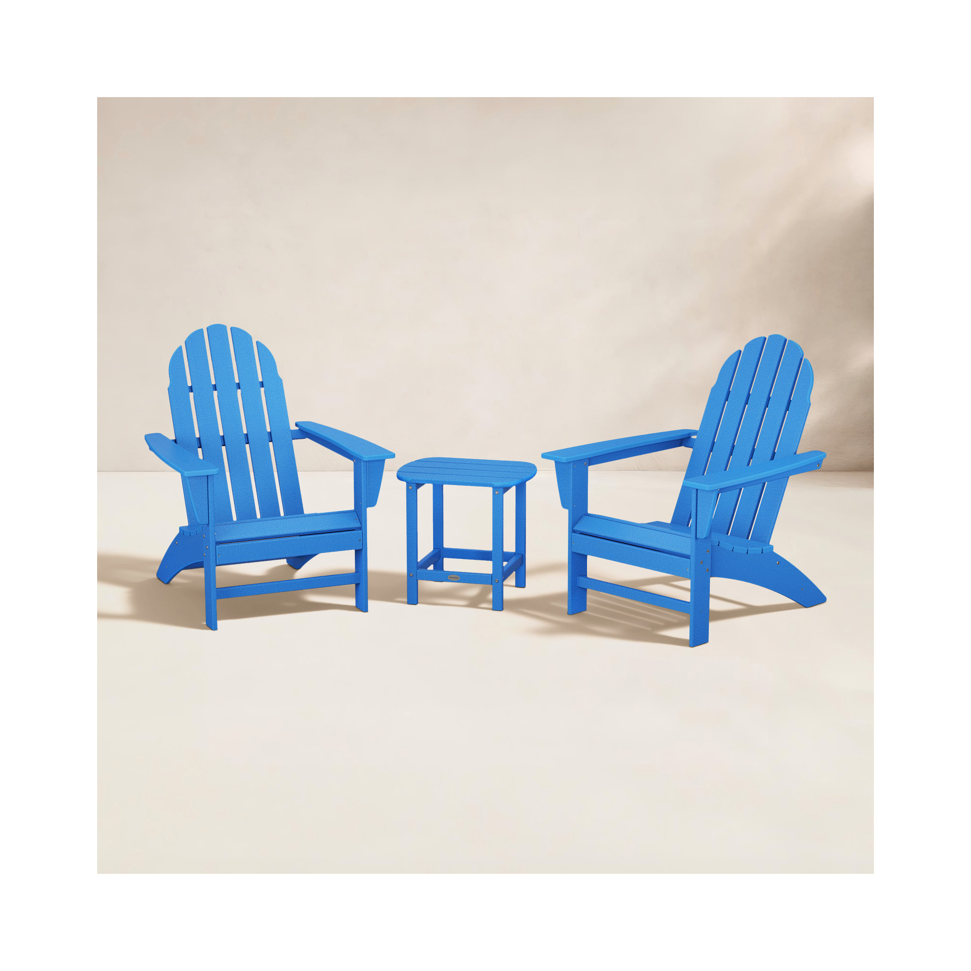 Vineyard 3-Piece Adirondack Set with South Beach 18" Side Table, Pacific Blue
