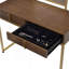 Bureau de coiffeuse 2 tiroirs avec miroir et plateau à bijoux, noyer et or