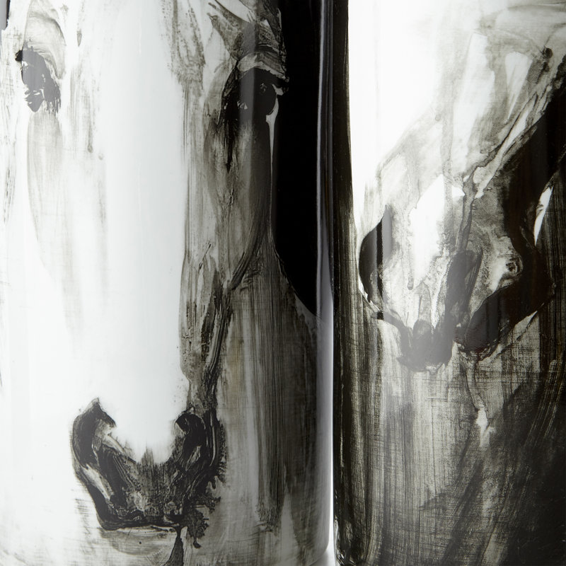 Black and White Ceramic Horse Portrait Table Vase