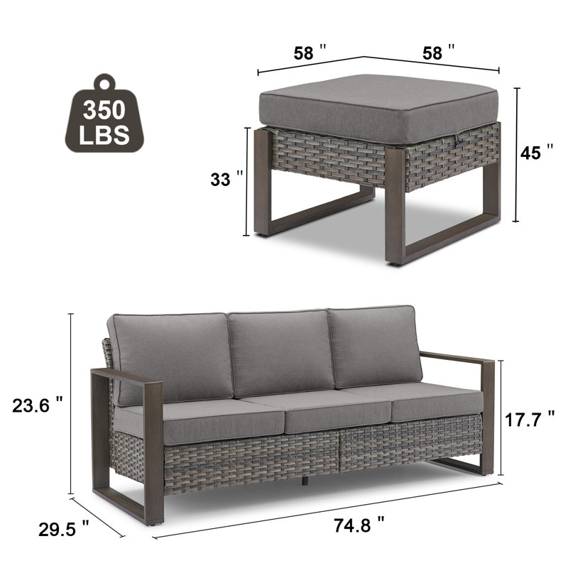 Canapé d'extérieur réversible de 75 po de largeur avec coussins Kelyse Haaniya, Gris