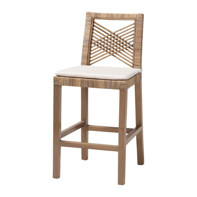 Tabouret de bar moderne de style bohémien avec rotin kubu naturel et coussin amovible