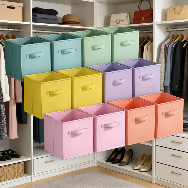 Collapsible Fabric Storage Bins With Handles - 12 Pack Foldable Storage Cubes For Organizing Clothes, Toys, Books - Sturdy Nonwoven Baskets For Shelves, Closets, And Organizers