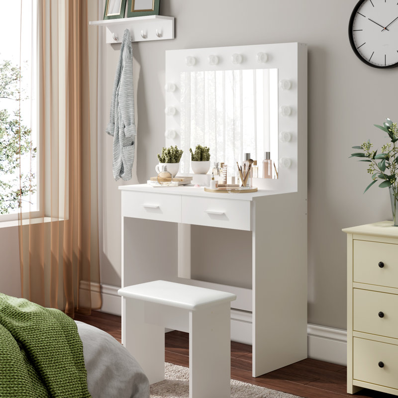 Thurston Dressing Table with Mirror, White