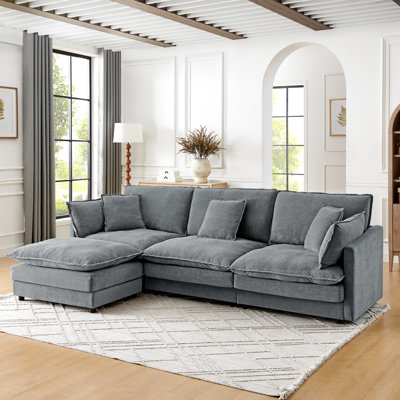 L-Shaped Sectional Couch With For Home Office, 4 Seater Convertible Black Towel Fabric Living Room ,