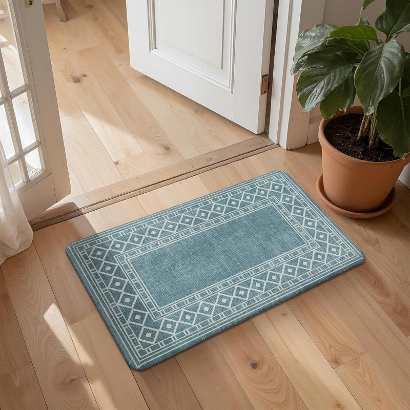 Tapis de cuisine imperméable anti-fatigue anti-dérapant, Tapis de couloir 1 pi 5 po x 4 pi 11 po, Bleu / blanc