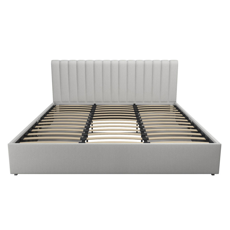 Lit plateforme tapissier avec rangement Brittany, Roi, Gris clair