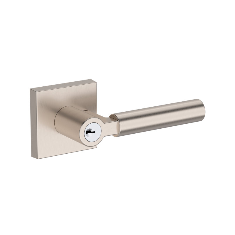 Lake Forest Keyed Entry Lever with Contemporary Square Rose in Lifetime (PVD) Polished Nickel, Satin Nickel