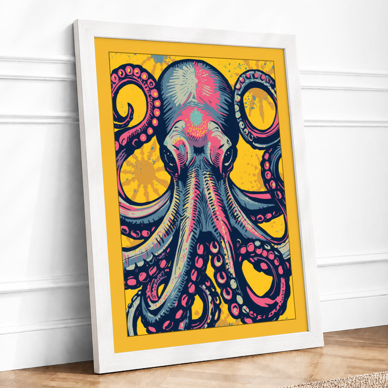 Ornamental Octopus Art Deco - Framed Print, A3 - 42.0 x 29.7 cm, White
