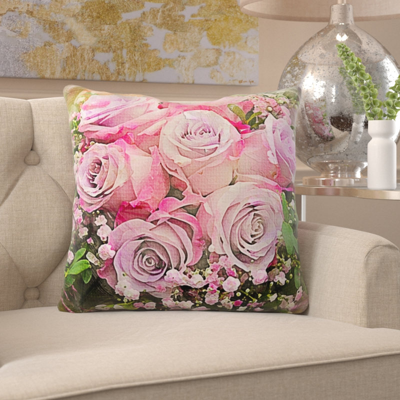 Coussin décoratif fleurs Witten, Microsuède, Intérieur