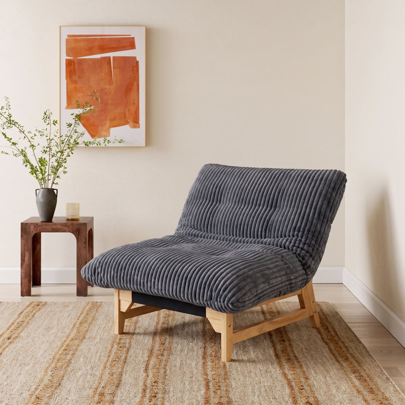 Fauteuil d'appoint simple sans accoudoirs CloudLoom en velours côtelé avec dossier, Gris foncé
