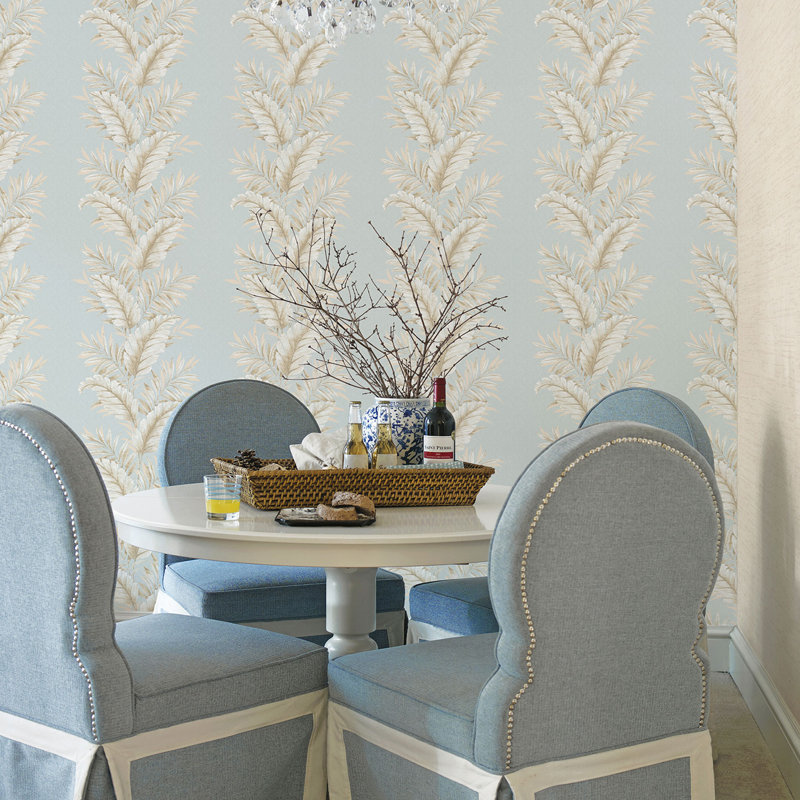 Palazzo Fern Stripe Wallpaper Roll, Light Blue/Beige