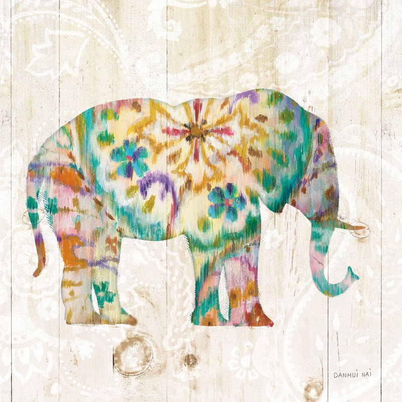 «Boho Paisley Elephant I» par Danhui Nai, impression sur toile, H 36 po x l 36 po