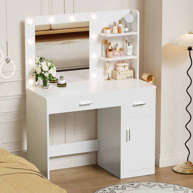 Ensemble de meuble-lavabo en bois manufacturé l 39,3 po avec miroir DEL et station de charge , Blanc