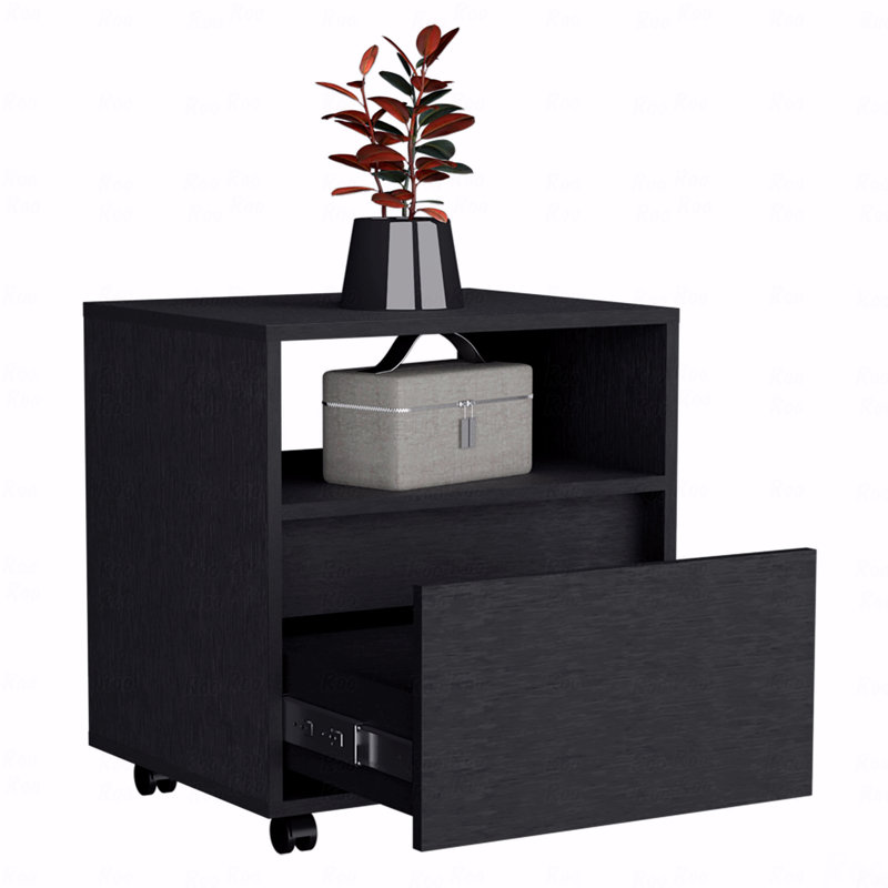 Table de chevet, table de bout, roulettes de table d'appoint, tiroir simple - noir, Noir