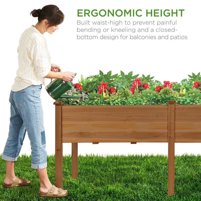 Raised Garden Bed, 72 x 24 x 30 In Wood Planter Box Stand for Backyards, Patios & Balconies with Bed Liner & 300lb Capacity