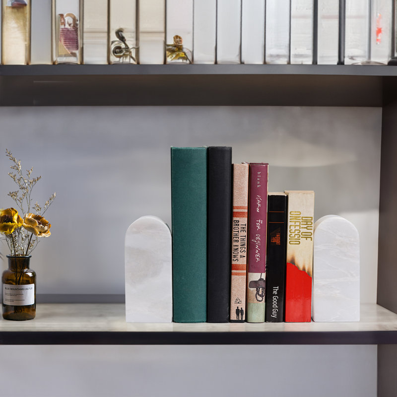 Serre-livres en marbre (ensemble de 2), H 2,3 po x l 2,54 po x P 5,66 po, Blanc