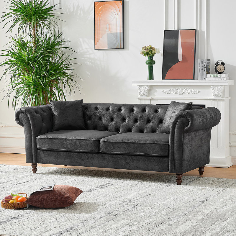 Canapé en tissu 83 po Chesterfield, Noir