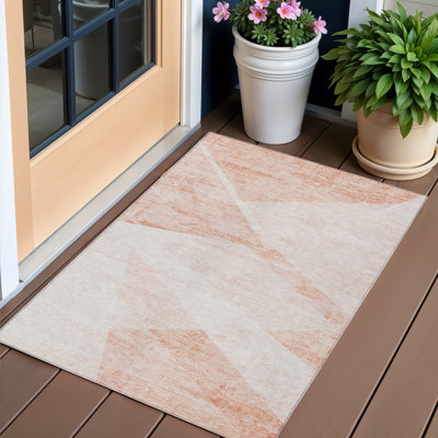 Tapis d'extérieur lavable abstrait 3 pi x 5 pi saumon