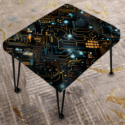 Futuristic Computer Microprocessor Dreams - Geometric Rectangle Ottoman