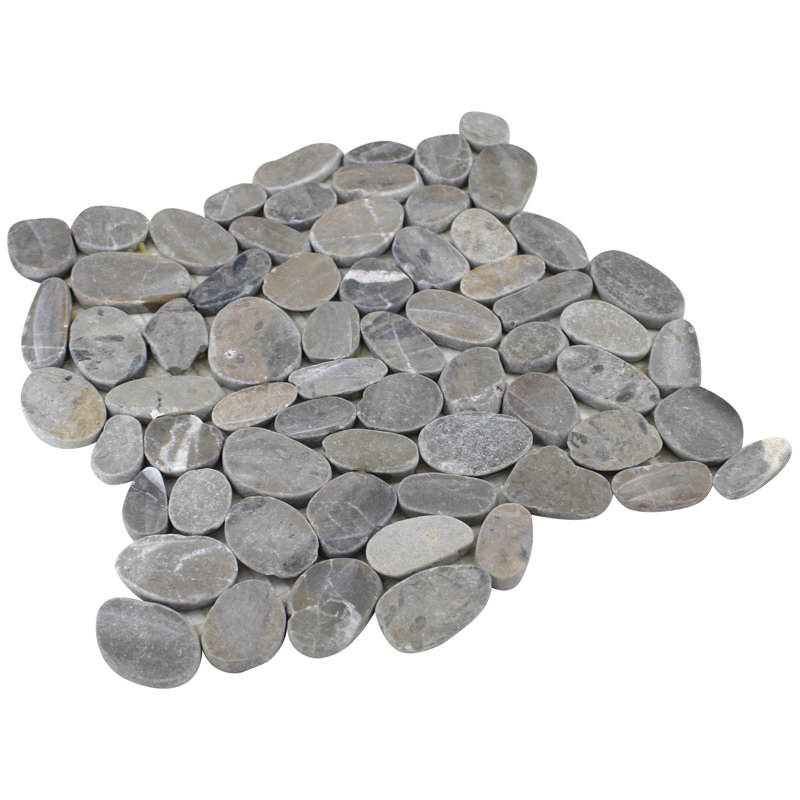 Rainforest 12" x 12" Natural Stone Pebbles Mosaic Wall & Floor Tile, Light Gray