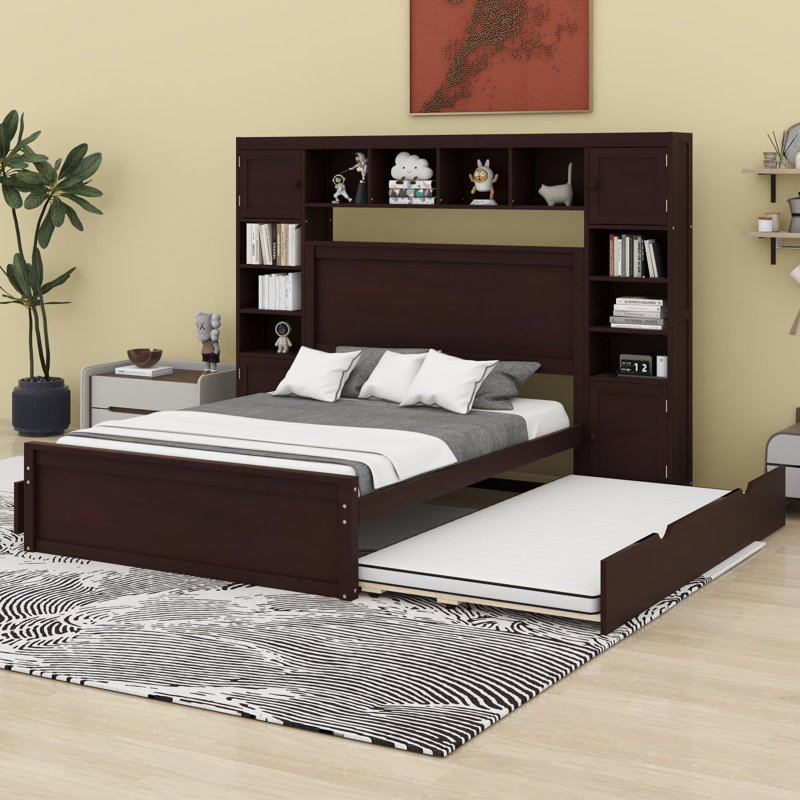 Lit en bois avec armoire tout-en-un, Espresso