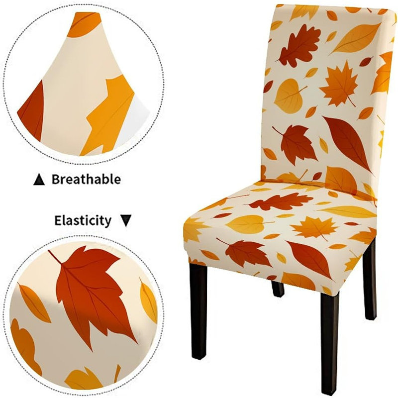 Housses de chaises - Feuille d'automne - Ensemble de 4 / Housses de chaises de salle à manger extensibles / tissu extensible, lavables