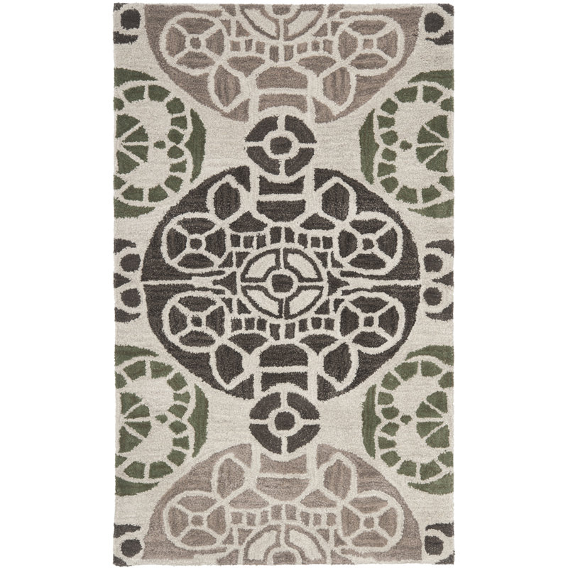Eaton Wyndham Hand Tufted Wool/Viscose Geometric Rug in Ivory, Rectangle 2'6" x 4'