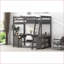 Lit mezzanine double en bois de pin avec bureau en U et amp; Rangement, brun antique - aucun sommier nécessaire-1160976682