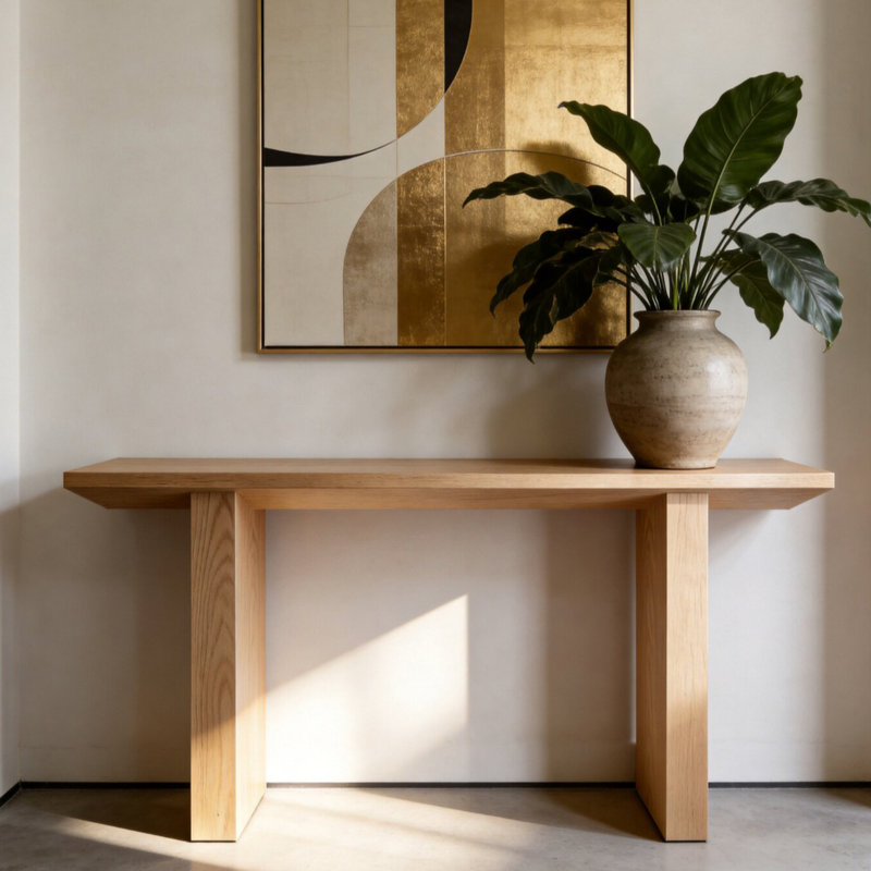 Console nordique moderne minimalisme, H 31,5 po x l 55,1 po x P 13,8 po, Bois naturel, Bois naturel, Bois naturel
