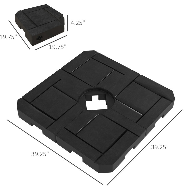 Poids de la base du parasol de patio, 175 lb Capacité en eau, 230 sable, noir extérieur, remplissable à l'eau, sable,
