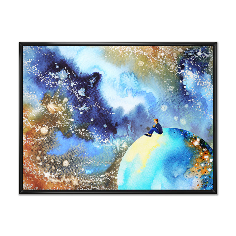 «Humain avec une puissante planète énergie», reproduction sur toile, H 24 po x l 36 po x P 1 po, Cadre flottant noir