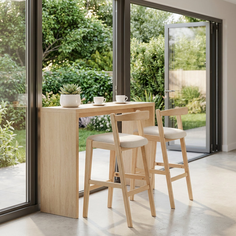 Tabourets de bar contemporains en bois avec revêtement, ensemble de 2