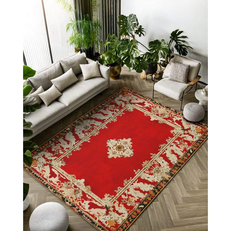 Anatolia Collection Digital Print Cotton-Polyester Red Beige Moroccan Rug, Runner 4' x 8'3"
