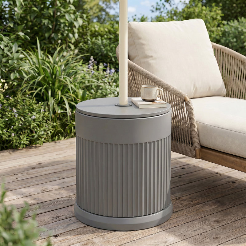 3-in-1 50Lbs PP Patio Side Table Umbrella Base with Storage, gray