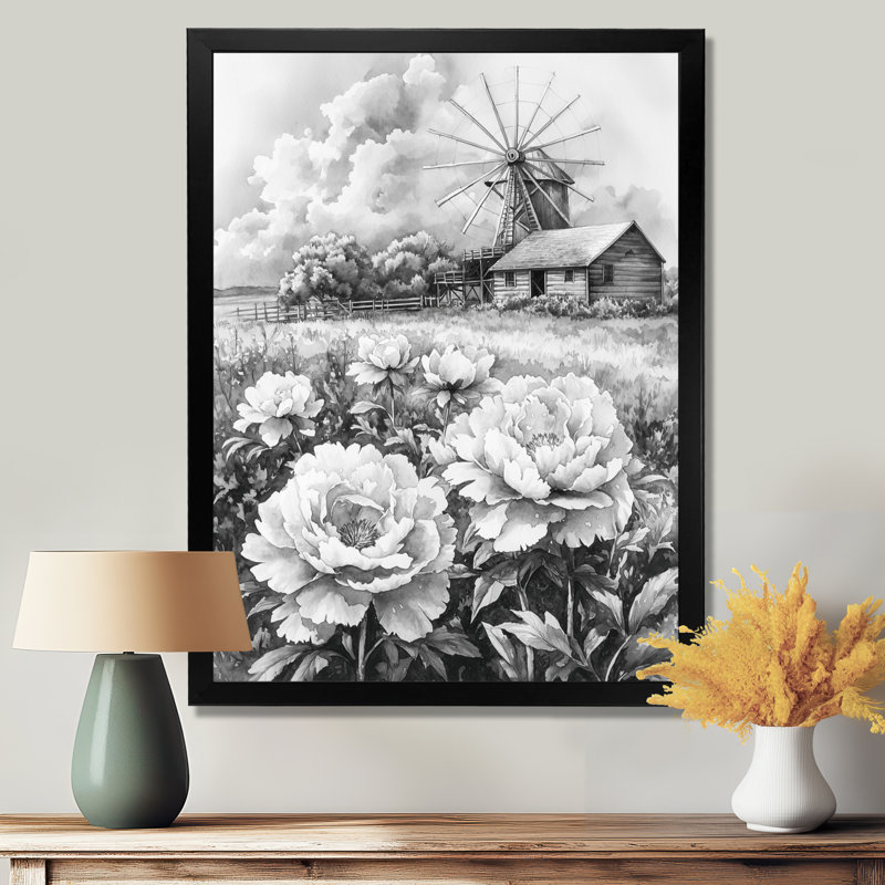 Ginnie - Floral Wall Art Prints, Black, 20" H x 12" W, Single Picture Framed Print