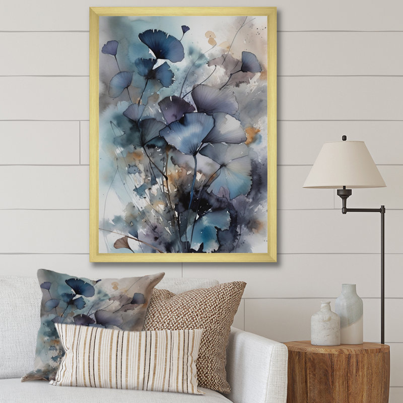 «Blue and Flowers Bouquet interprétation», impressions sur toile, H 32 po x l 16 po, Cadre doré
