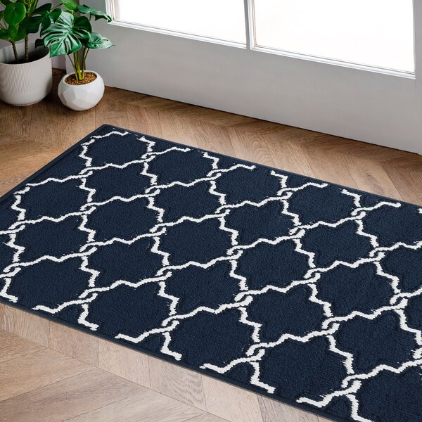 Jean Pierre Tufted Floral Scrollwork Accent Rug - Navy/White - 2 ft