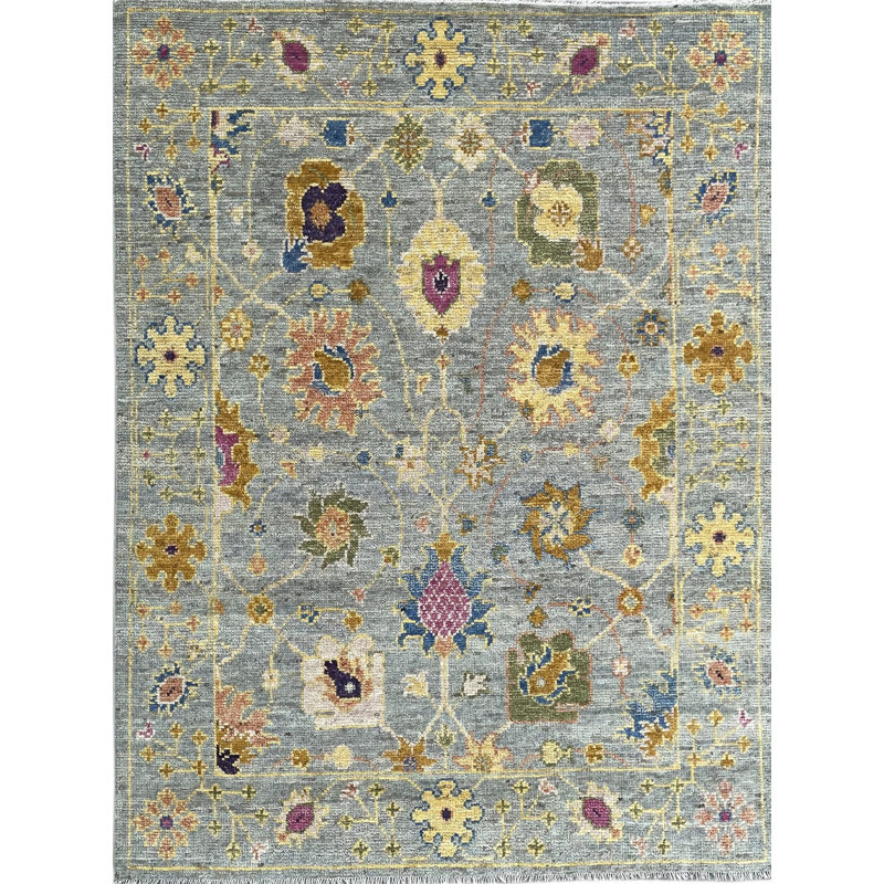 Hand Knotted Wool Geometric Area Rug in Gray