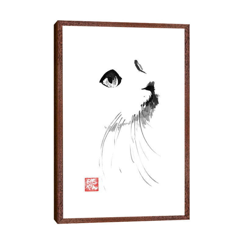 Cat In White by Péchane - Print on Canvas, Classic Brown Wood Framed, 101.6 cm H x 66.04 cm W