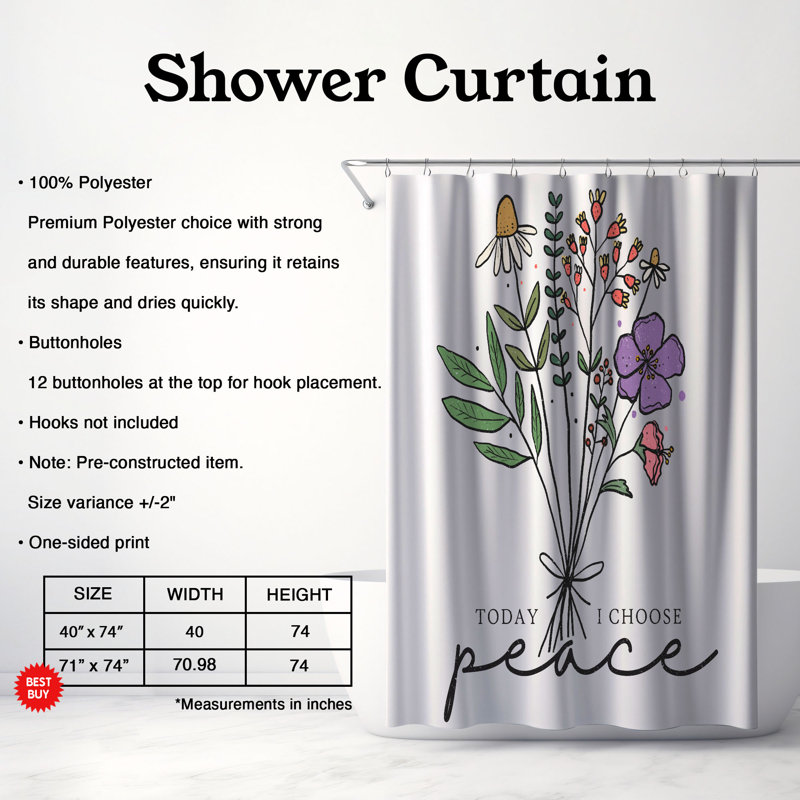Rideau de douche standard 1 pièce Bold Blossom, H 74 po x l 71 po