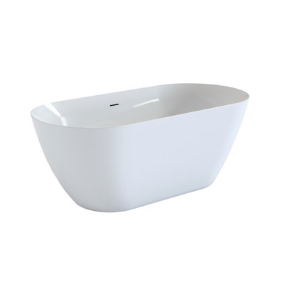 55 Inch Acrylic Freestanding Bathtub, Oval Deep Immersion Bathtub With Central Bounce Drain And Integrated Overflow Hole, Bright White