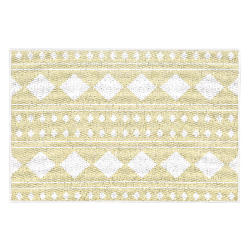 Tapis d'entrée antidérapant de 36 po x 24 po Matthes, Jaune crème banane