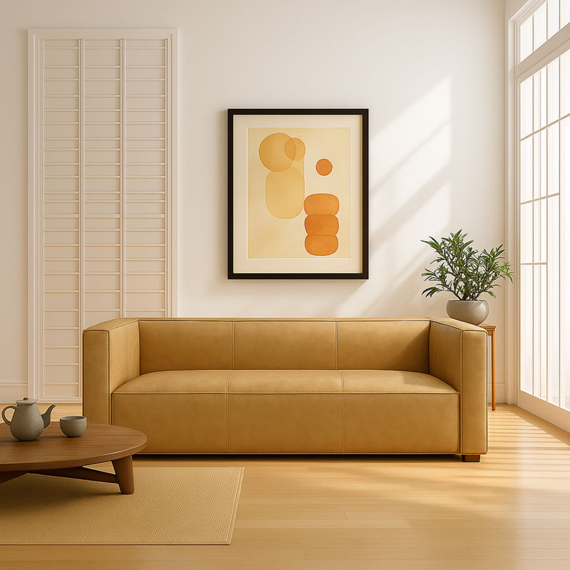 Jayci 83.3'' Faux Leather Sofa, Nude Faux Leather