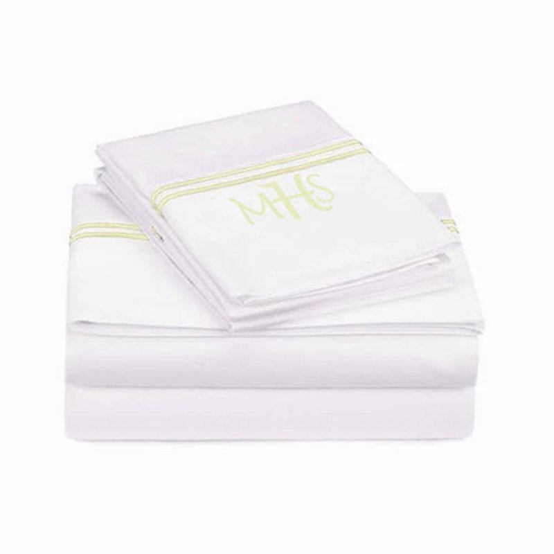 Monogram 400TC Double Embroidery Sateen Solid Cotton Sheet Set, California King Sheet Set, Yes